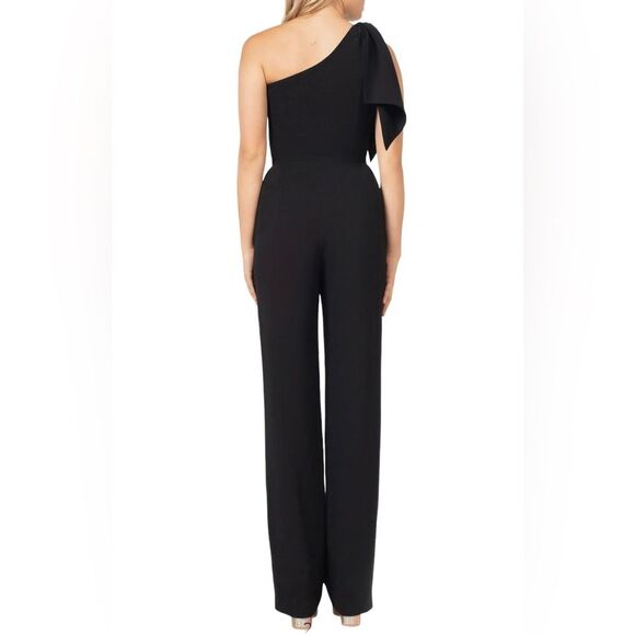 Dress the Population Tiffany One-Shoulder Bow Jumpsuit Sleeveless Stretchy New - Picture 3 of 16